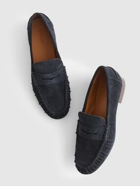 Women's Madewell The Ashley Ruched Loafer in Suede Penny Loafers - Juniper Berry